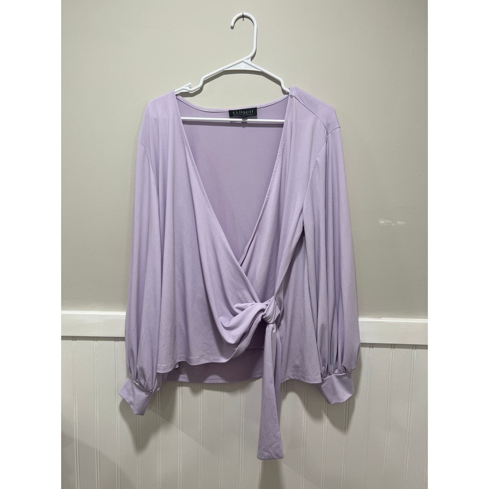 Eloquii Long Sleeve‎ Wrap Top Blouse V-Neck Lilac Purple Women Size 14/16
